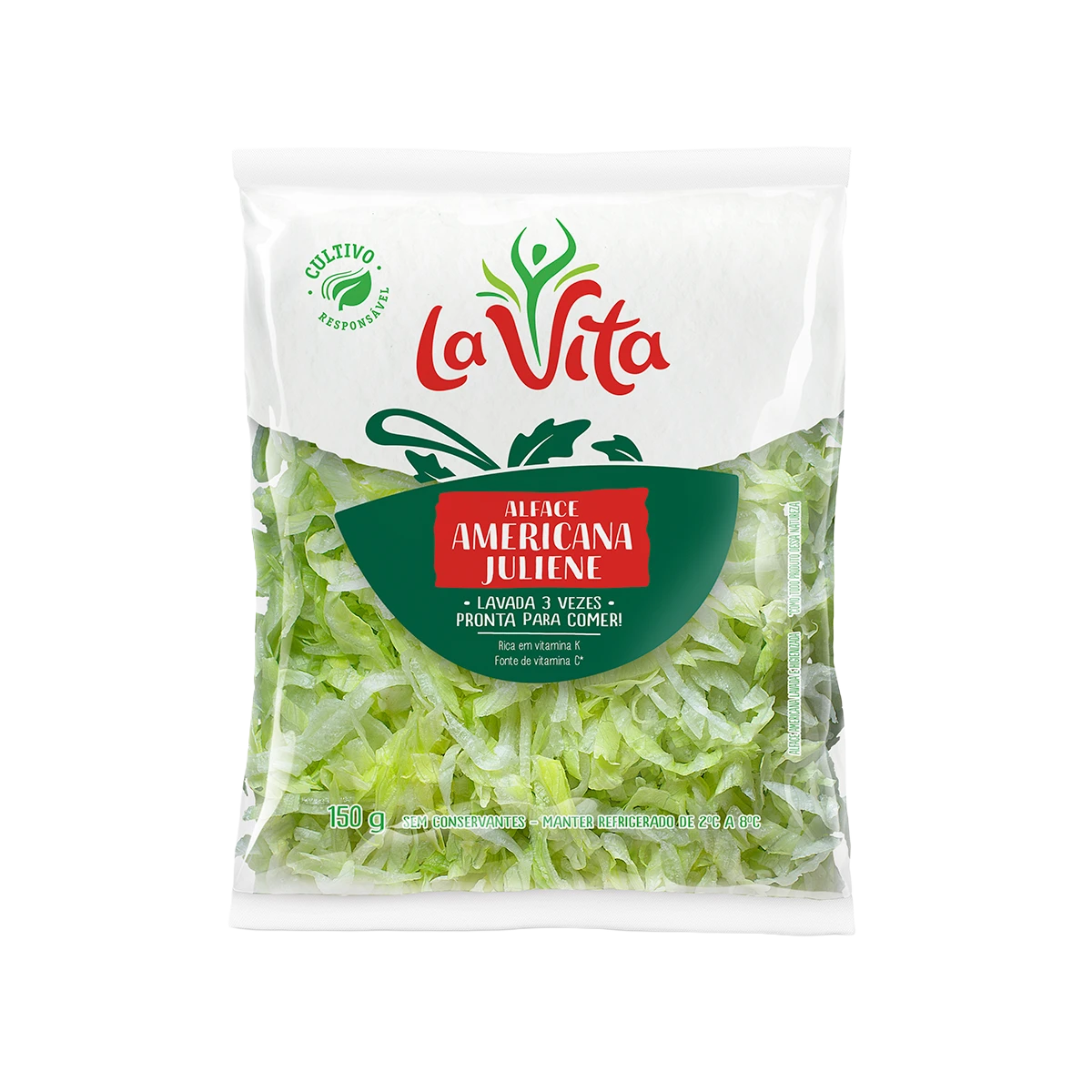 Alface americana juliene lavada 3 vezes pronta para consumo La Vita 150g