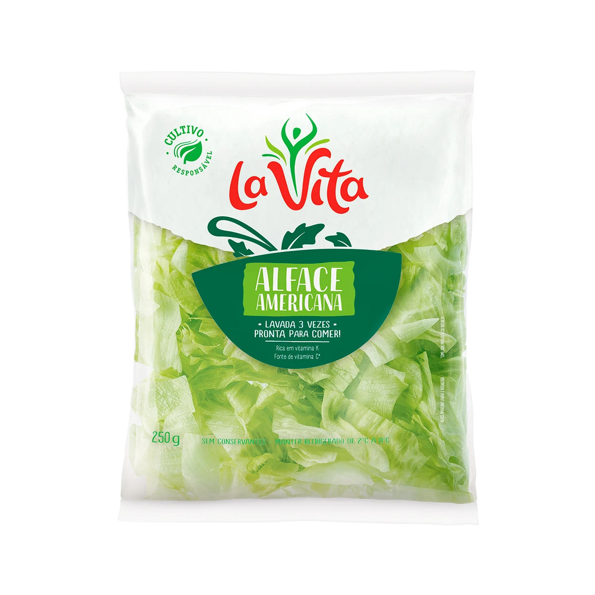 Alface americana lavada 3 vezes pronta para consumo La Vita 250g
