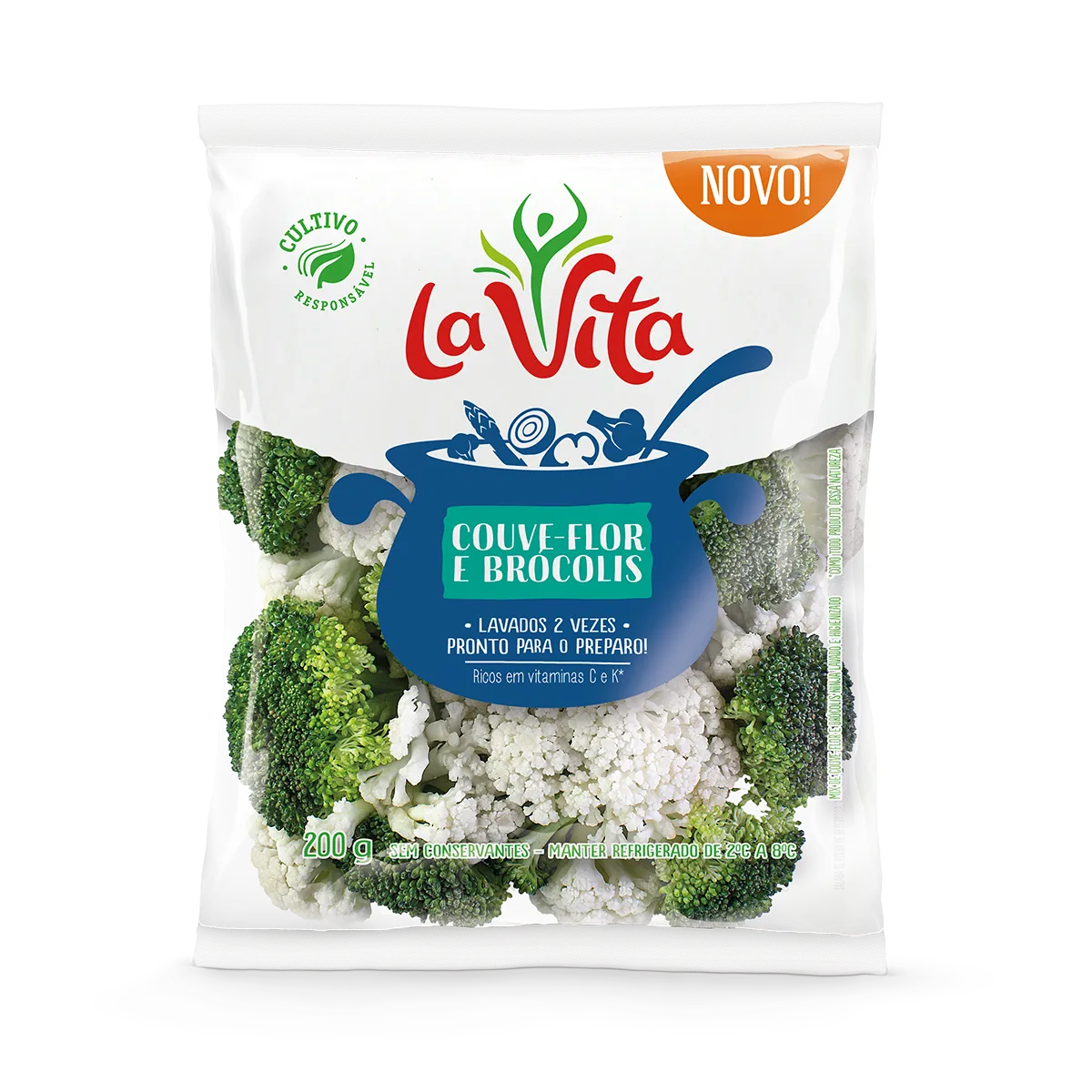 Couve-flor e brócolis em floretes La Vita prontos para preparo