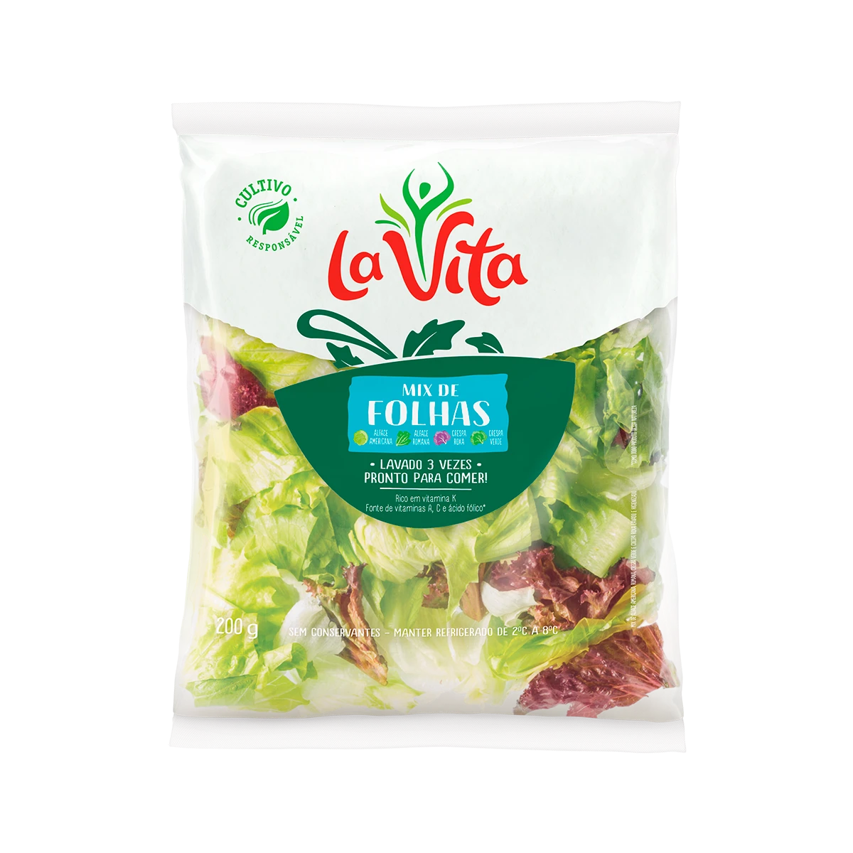 Mix de folhas lavadas 3 vezes pronto para consumo La Vita 200g