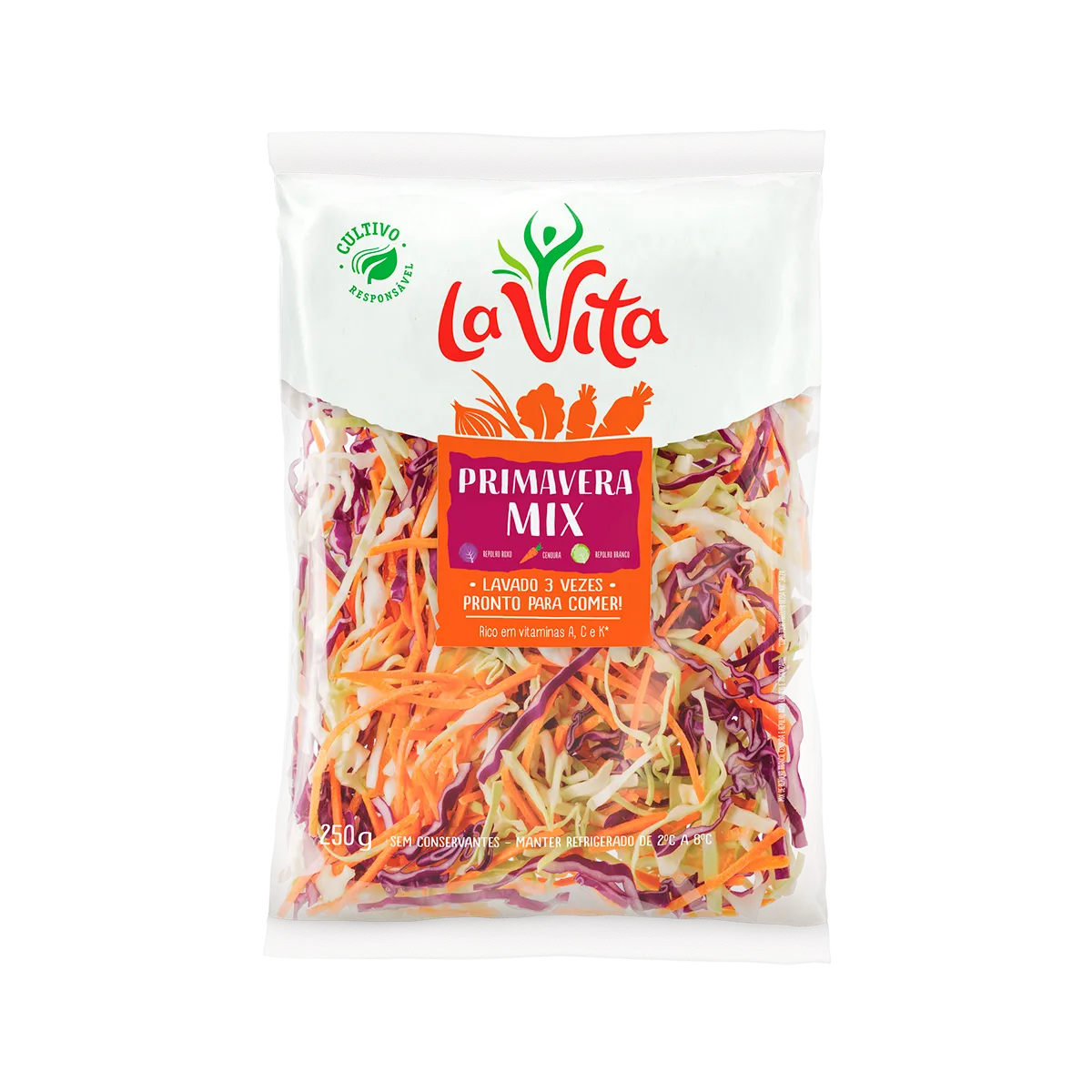 Primavera Mix La Vita com repolho e cenoura pronto para consumo