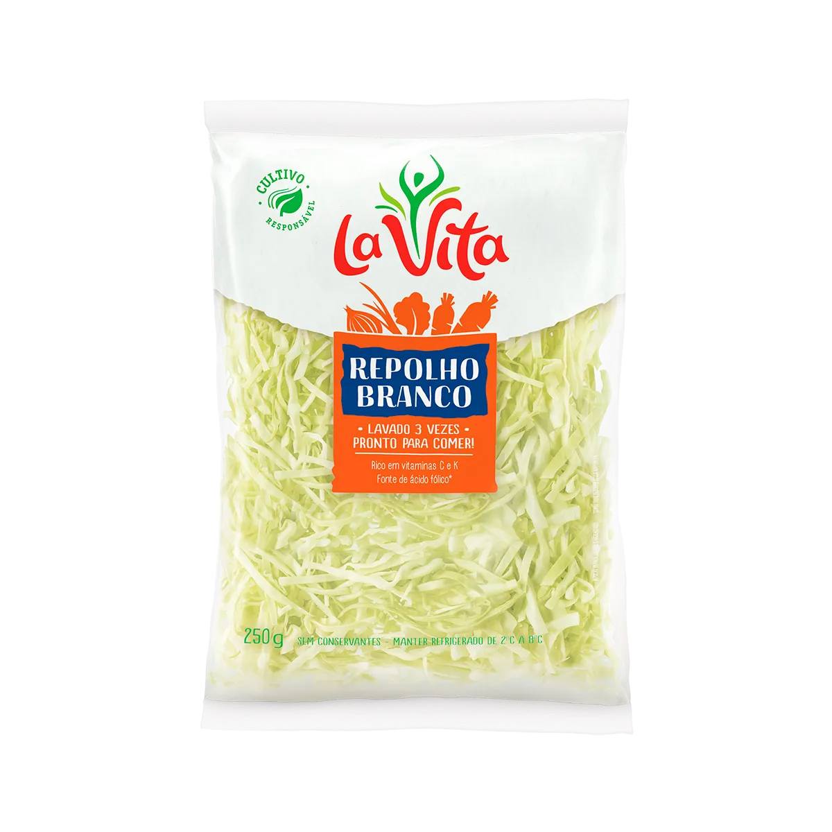 Repolho branco fatiado La Vita pronto para consumo