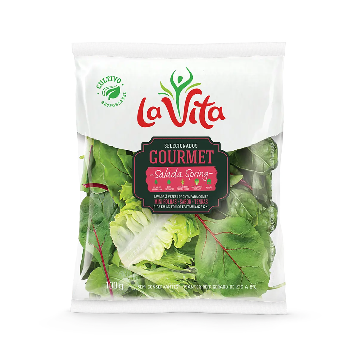 Salada Spring Gourmet La Vita lavada 3 vezes pronta para consumo