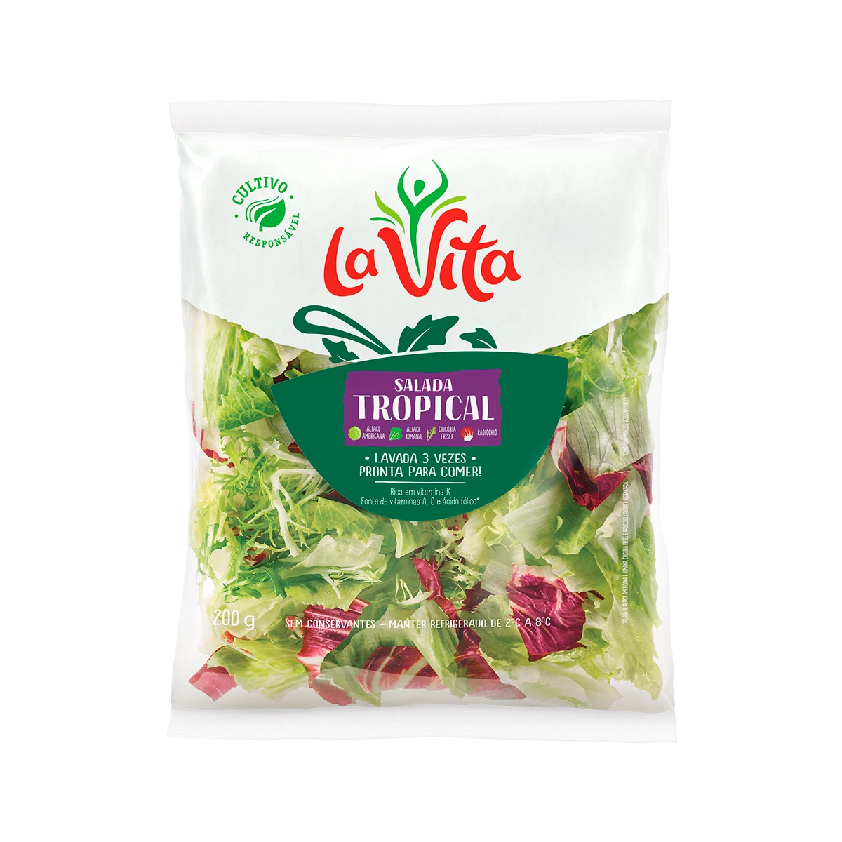 Salada Tropical lavada 3 vezes pronta para consumo La Vita 200g