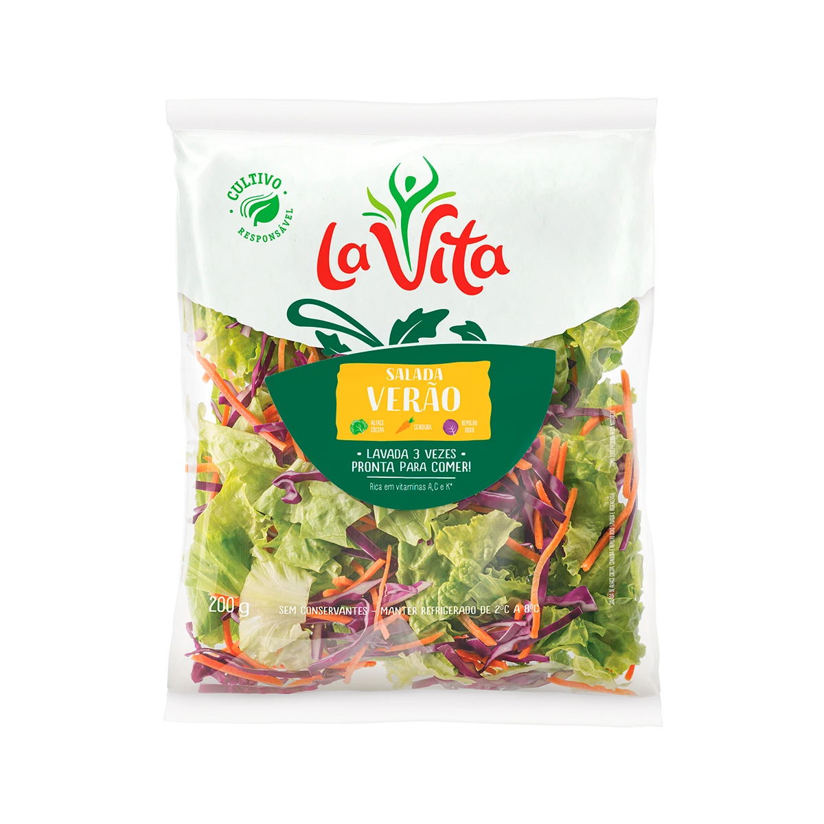 Salada Verão lavada 3 vezes pronta para consumo La Vita 200g
