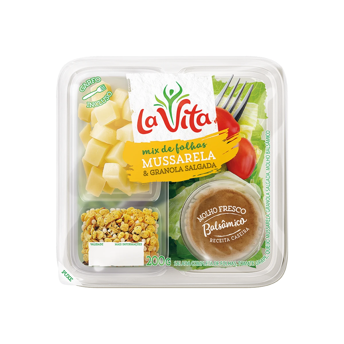 Salada to go pronta com mussarela e molho balsâmico La Vita 200g