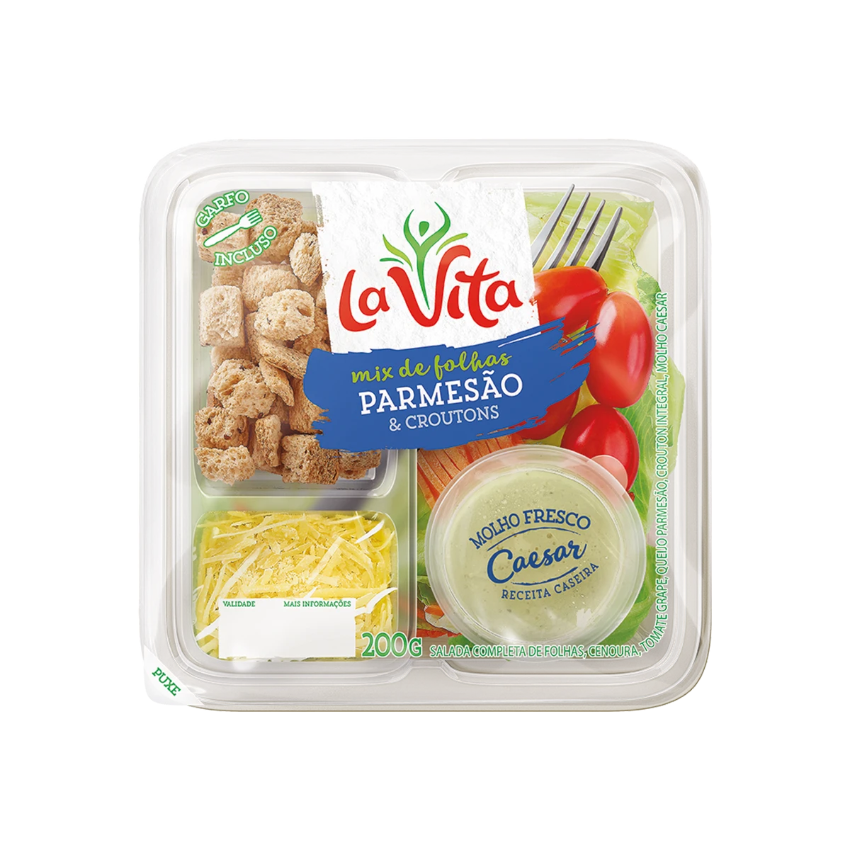 Salada to go Caesar pronta La Vita com parmesão e croutons