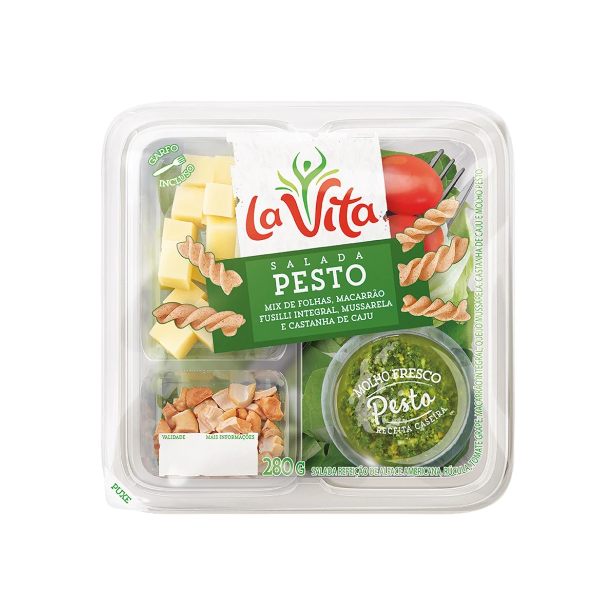 Salada to go pesto pronta La Vita 280g com molho fresco