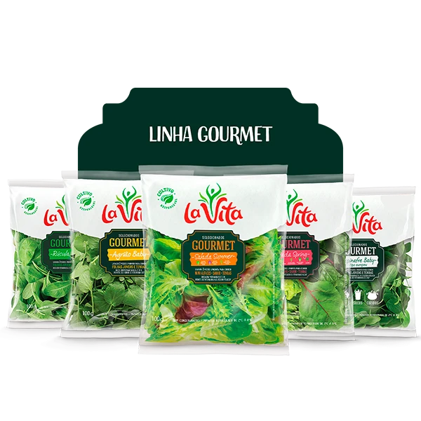 Portfólio Linha Gourmet La Vita com folhas selecionadas
