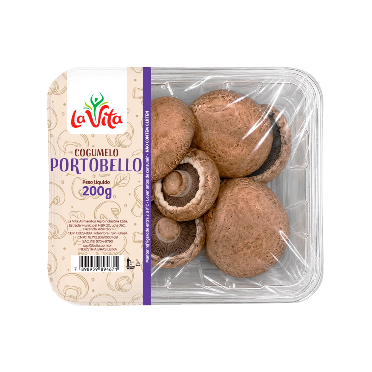 Embalagem de cogumelo Portobello La Vita de 200g com cogumelos frescos