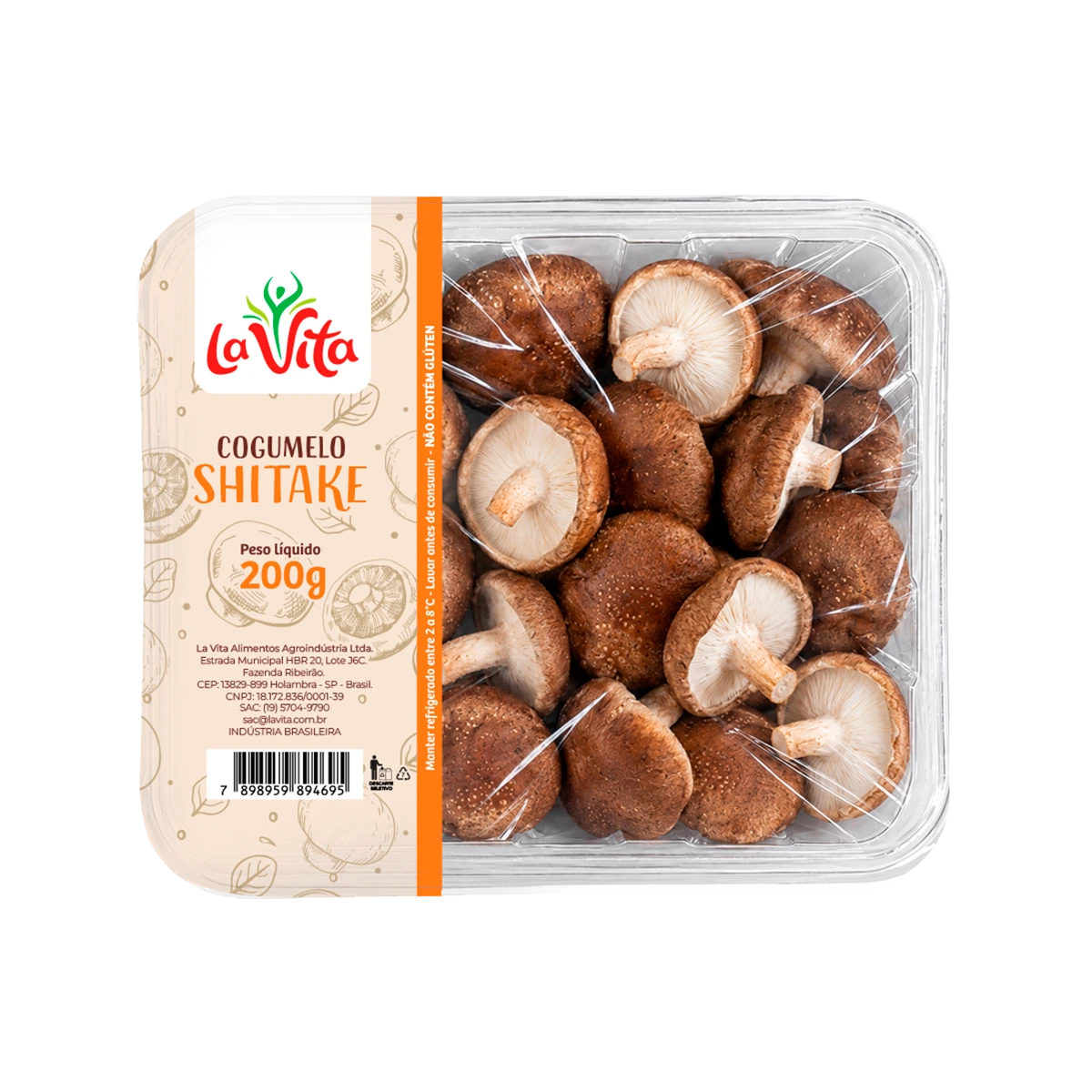 Embalagem de cogumelo Shitake La Vita de 200g com cogumelos frescos